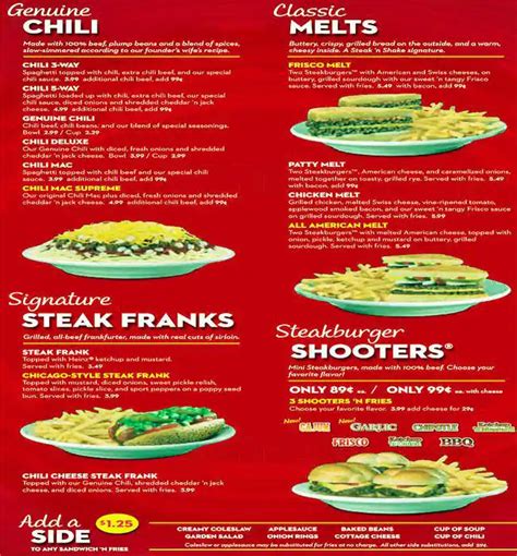 Menu at Steak 'n Shake fast food, Rockford, E State St