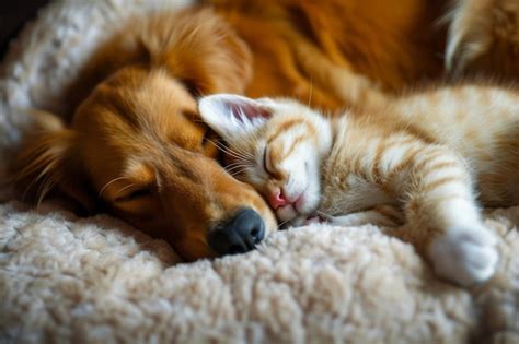 Premium Photo | Cat and dog sleeping together