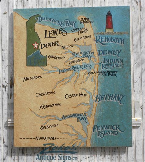 Delaware Beaches Map style Print from an original hand painted | Etsy