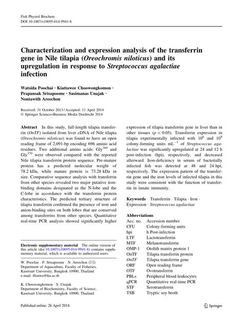 (PDF) Characterization and expression analysis of the transferrin gene in Nile tilapia ...