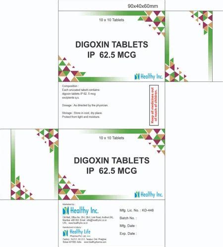 Digoxin Tablet IP 62.5 MCG at Rs 55/box | Mumbai | ID: 2850578649130