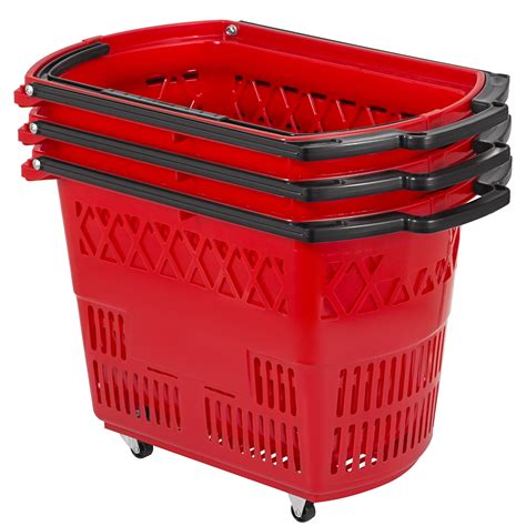 VEVOR 3PCS Shopping Carts, Red Shopping Baskets with Handles, Plastic ...