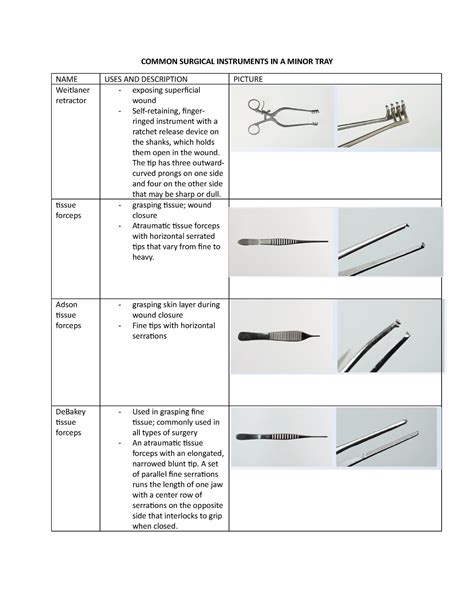 Common Surgical Instruments IN A Minor TRAY - COMMON SURGICAL INSTRUMENTS IN A MINOR TRAY NAME ...