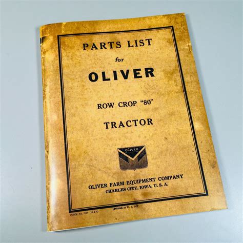 Oliver Parts List Manual Catalog For 80 Row Crop Tractor - Walmart.com