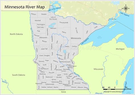 Minnesota River Map, Rivers & Lakes in Minnesota (PDF) - Whereig.com