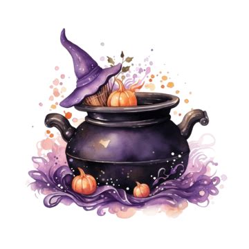 Cute Witch Cauldron Halloween Watercolor Clipart, Halloween Clipart, Cute Clipart, Witch Clipart ...