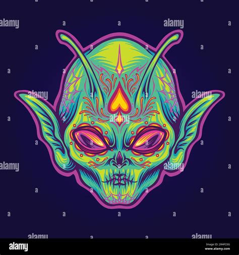 Spooky alien santa muerte dia de las muertos head illustrations vector illustrations for your ...