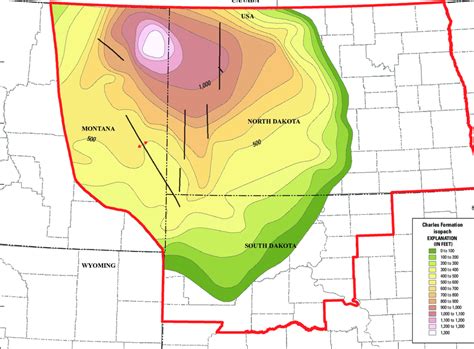 Isopach map of the Charles Formation. Isopach lines (interval 100 feet ...