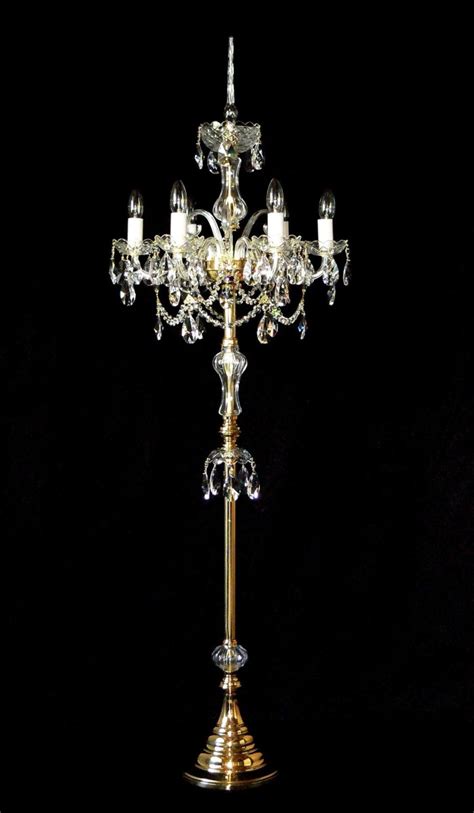 6 Arms Gold crystal floor lamp with crystal almonds - Glossy brass ...