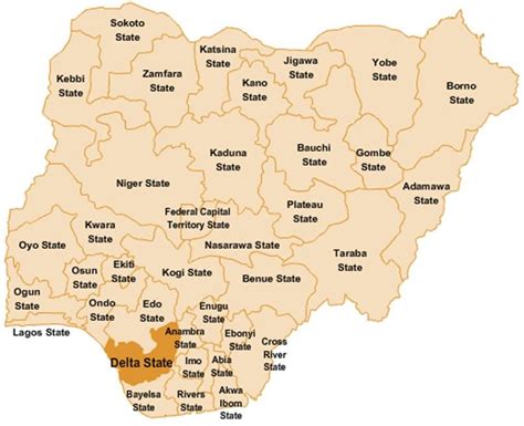 Map of Nigeria showing Delta State. Source: Ministry of Land and... | Download Scientific Diagram