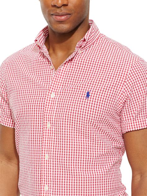 Polo Ralph Lauren Seersucker Gingham Short Sleeve Shirt in Raspberry ...