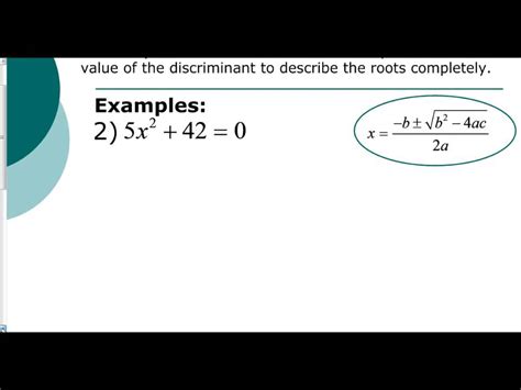 Lesson 5.6 - Applying the Discriminant & the Quadratic Formula (Examples 1 - 3) - YouTube