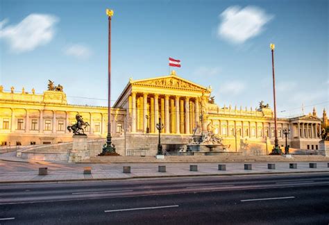 Austrian Parliament Building in Vienna Stock Image - Image of flag ...