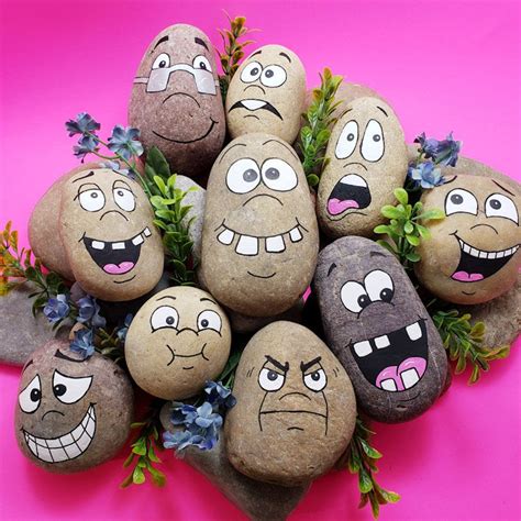 Downloadable Silly Faces Group 2 Rock Painting Tutorial - Etsy España | Bastelarbeiten ...