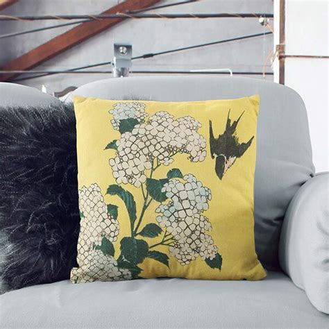 East Urban Home Hydrangeas and Swallow by Katsushika Hokusai Cushion with Filling | Wayfair.co.uk