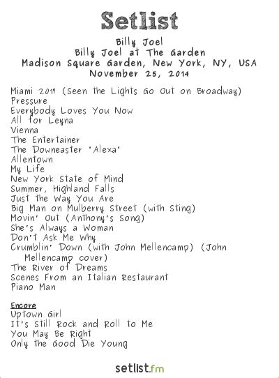 Billy Joel Madison Square Garden Setlist | Fasci Garden