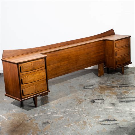 American Walnut Modern Queen Size Headboard + Built In Nightstands ...