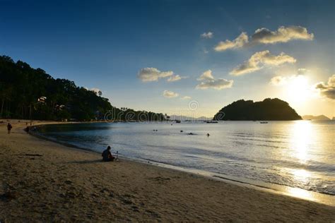 Beautiful Sunset at Las Cabanas Beach at El Nido Stock Photo - Image of palawan, landscape ...