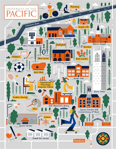 Illustrated Campus Map of University of the Pacific in Stockton, California by Nate Padavick ...