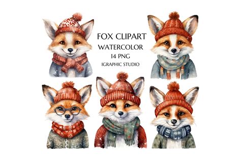 Watercolor Cute Fox Clipart Graphic by Igraphic Studio · Creative Fabrica