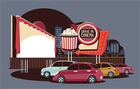 Drive-in Movie Theater in Flat Retro Style 2138967 Vector Art at Vecteezy