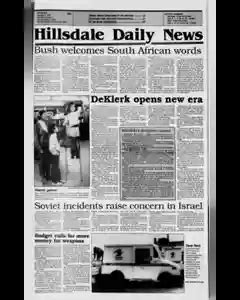 Hillsdale Daily News Newspaper Archives, Feb 3, 1990, p. 1