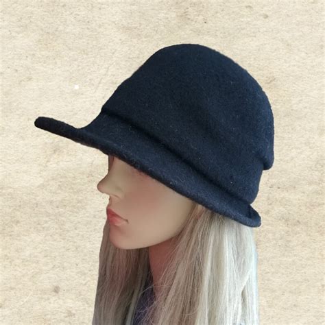 Gray Felted Hat Felt Womens Hat Black Cloche Hat - Etsy