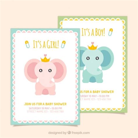 Free Vector | Lovely elephant baby shower cards