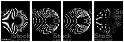 A Set Of Optical 3d Posters In White And Black Colors Set In Y2k Style ...