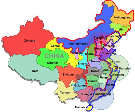 Map of China. The regions covered by bold red (resp. blue) line is the... | Download Scientific ...