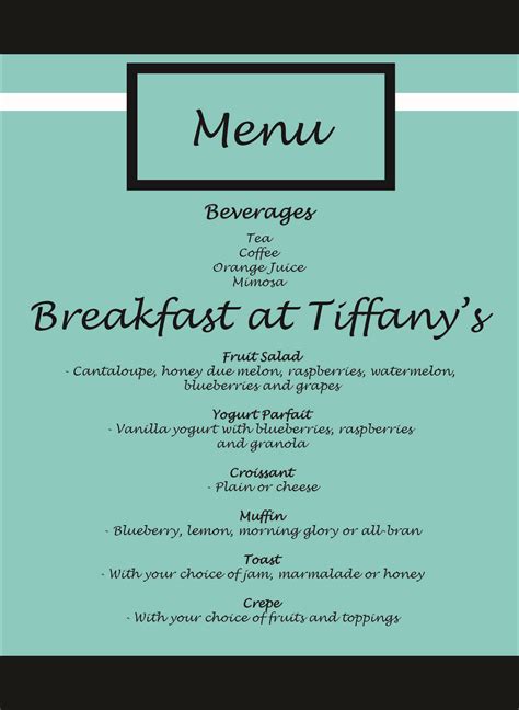 "Breakfast at Tiffany's" Event Menu created on Adobe Illustrator. Melissa… | Breakfast at ...