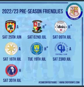 Croydon FC 2022/23 Pre-Season Fixtures!! | Croydon FC