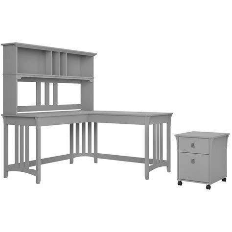 Salinas L Shaped Desk with Hutch and Drawers in Cape Cod Gray ...