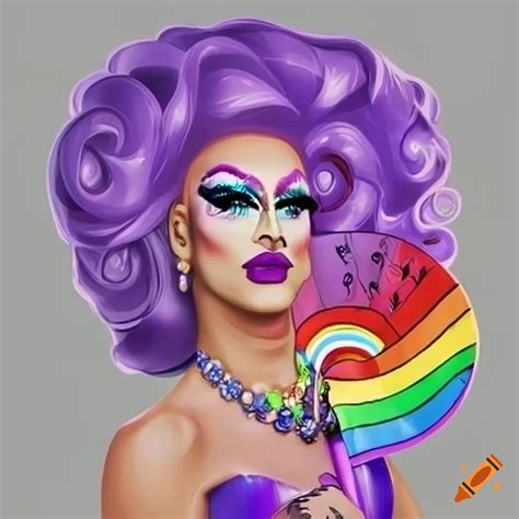 Cartoon of drag queen with rainbow fan on Craiyon