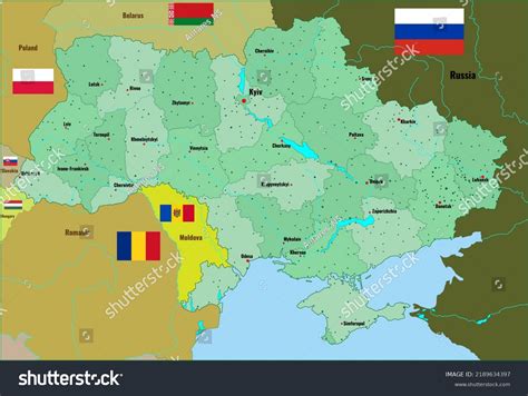 Detailed Map Ukraine Cities Rivers Regions Stock Vector (Royalty Free ...