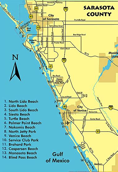 Map of Sarasota, Florida Beaches