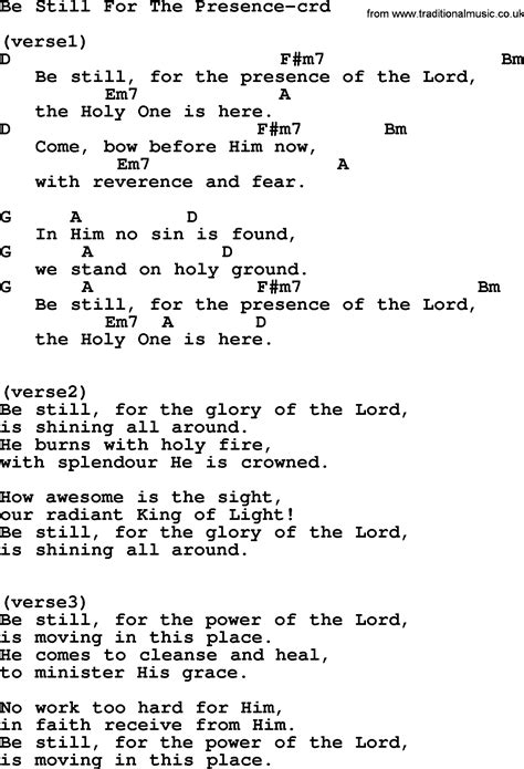 Top 500 Hymn: Be Still For The Presence - lyrics, chords and PDF