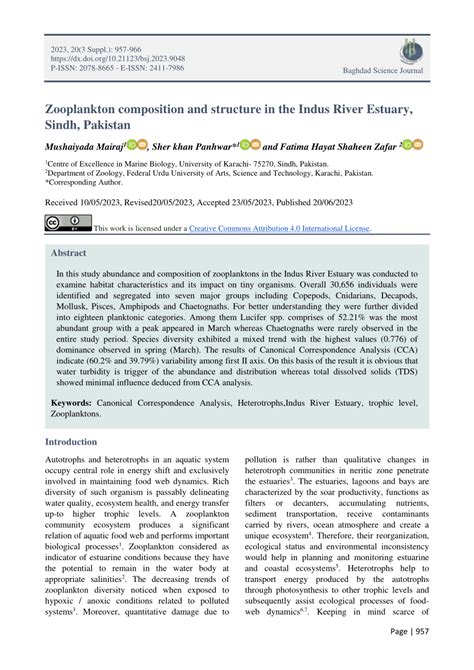 (PDF) Zooplankton composition and structure in the Indus River Estuary ...