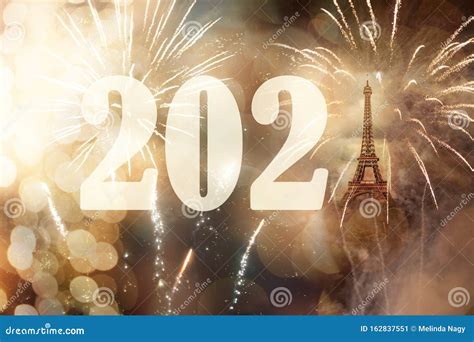 2021 with Eiffel Tower New Year Background and Fireworks Stock Image - Image of light, black ...