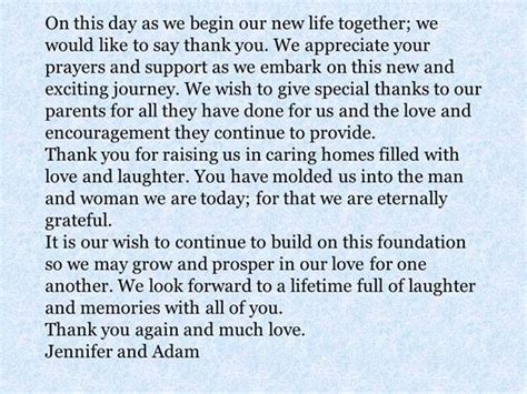 Heartfelt Message from the Bride and Groom to Their Parents