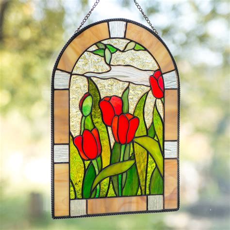 Custom stained glass window panel mom gift Tulip stained glass flower ...