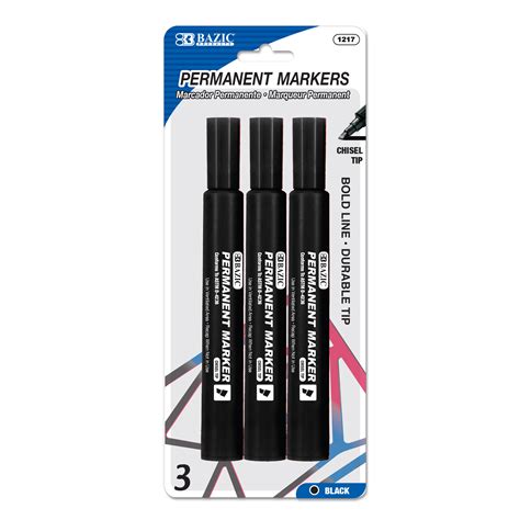 BAZIC Black Chisel Tip Jumbo Permanent Markers (3/Pack) Bazic Products