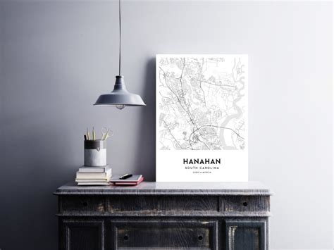 Hanahan Map Print Hanahan Map Poster Wall Art Sc City Map - Etsy