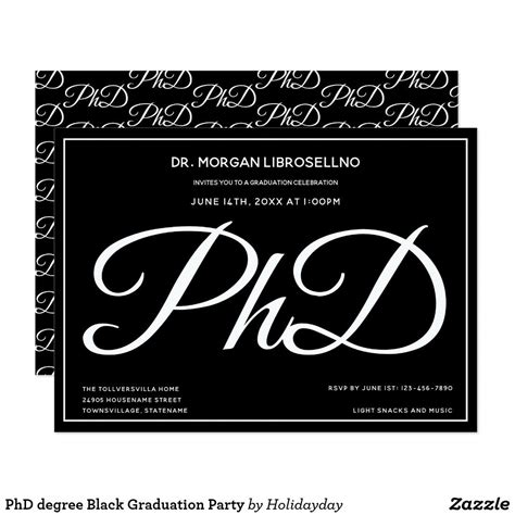 PhD degree Black Graduation Party Invitation | Zazzle.com in 2021 ...