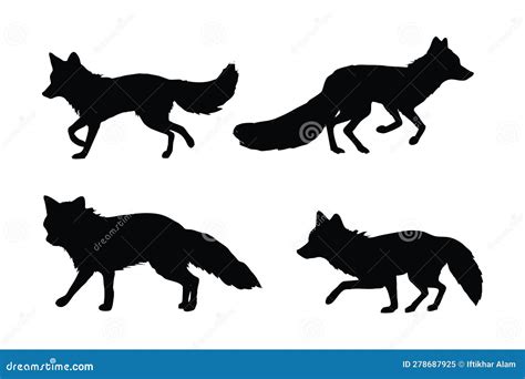 Foxes Walking Different Positions, Silhouette Set Vector. Adult Fox Silhouette Collection On A ...