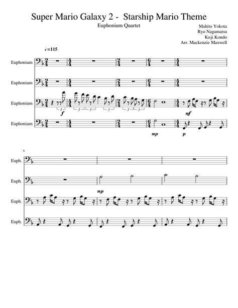 Super Mario Galaxy 2 - Starship Mario Theme (Euphonium Quartet) sheet music for Tuba download ...