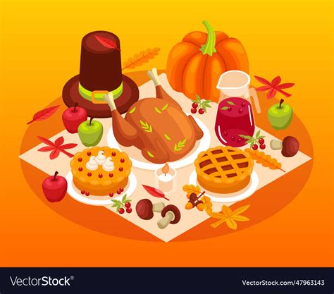 Thanksgiving table isometric composition Vector Image