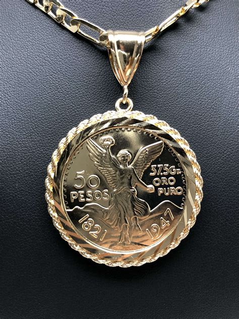 Gold Plated Mexican Centenario Coin Pendant Chain Centenario Necklace – Fran & Co. Jewelry