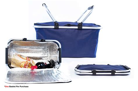 Insulated Folding Picnic Basket / Cooler with Handles (Navy) | eBay