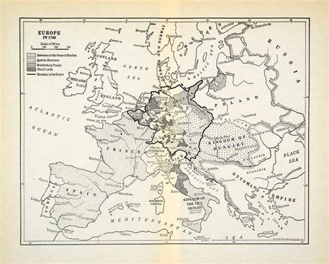 1931 Print Map Europe 1740 Ottoman Empire Bourbon France Austria Prussia XEBA8 | Map, Europe map ...